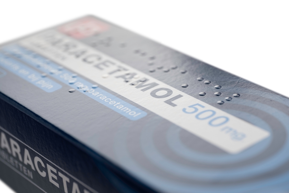 Cardboard box with product name in Braille